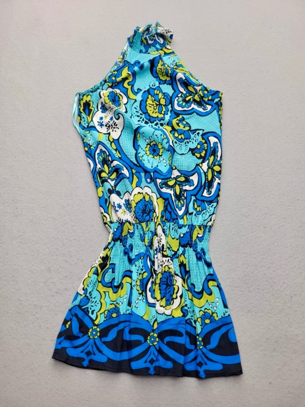 Arden B. Turquoise and Blue Floral Halter Dress
